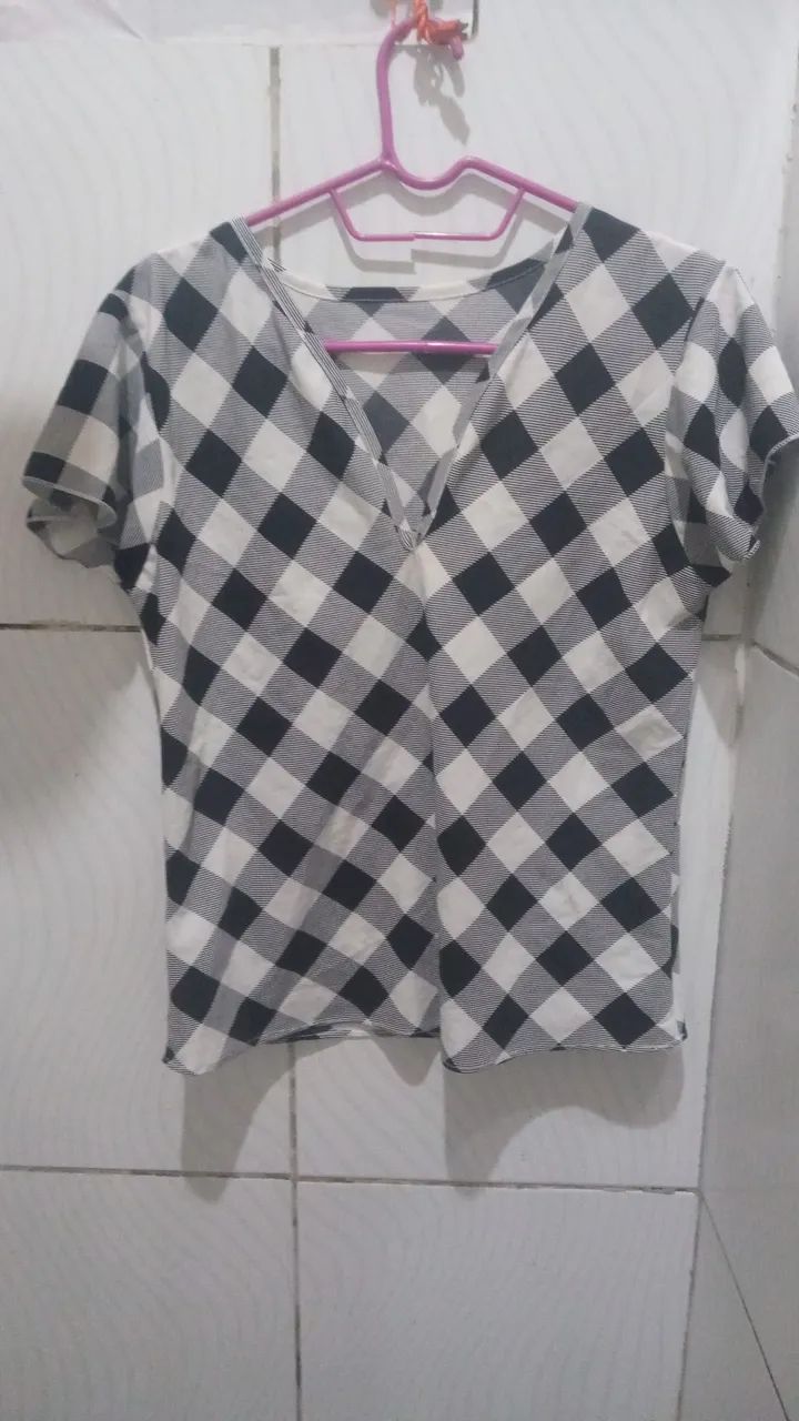 Blusa Xadrez Preto/Branco Feminino M 