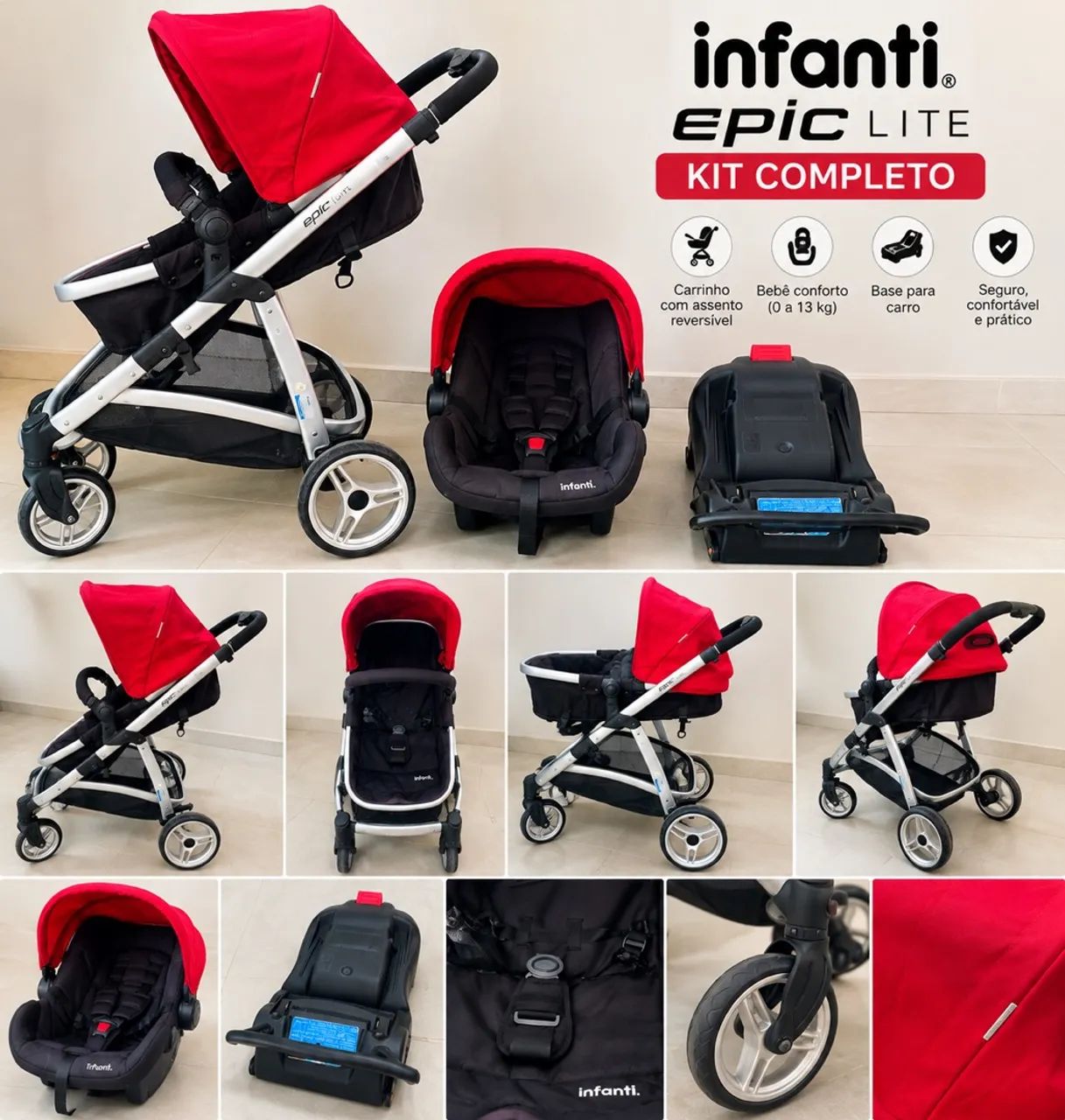 Carrinho Infanti Epic Lite + Bebê Conforto + Base