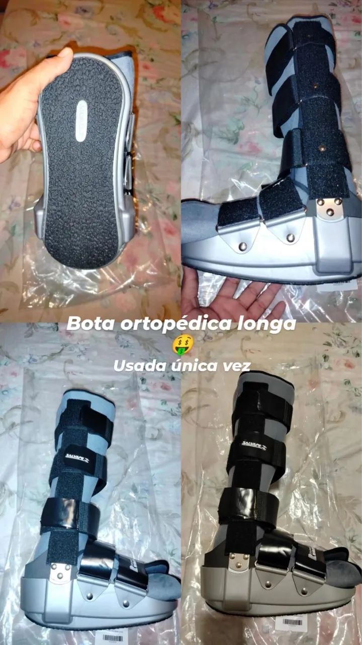 Joelheira e tornozeleira ortopédica.