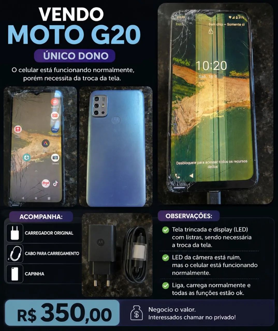 ? VENDO MOTO G20 - ÚNICO DONO ?