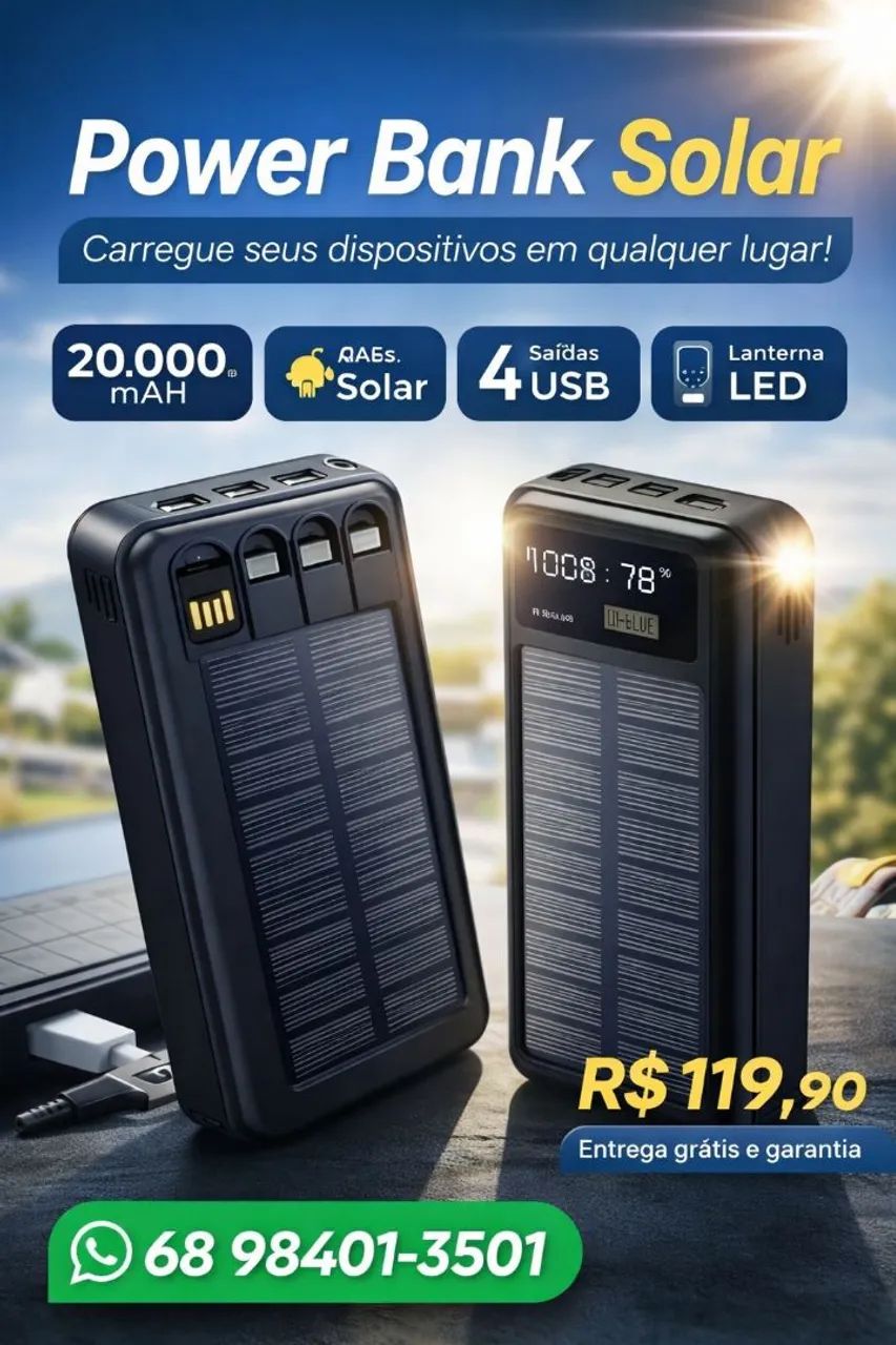 Power Bank Carregador de Celular com placa solar Novos Garantia 