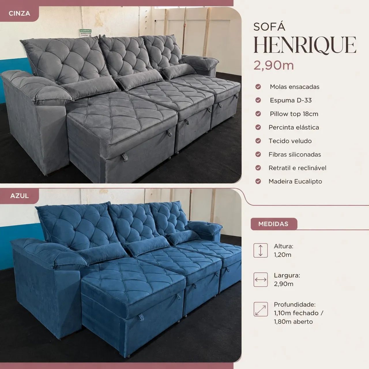 Sofá Henrique retrátil 2,90m paga na entrega - Foto 4