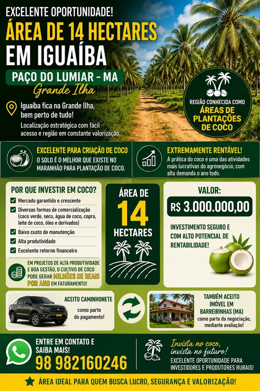 Sitio de 14 hectares dentro da grande ilha