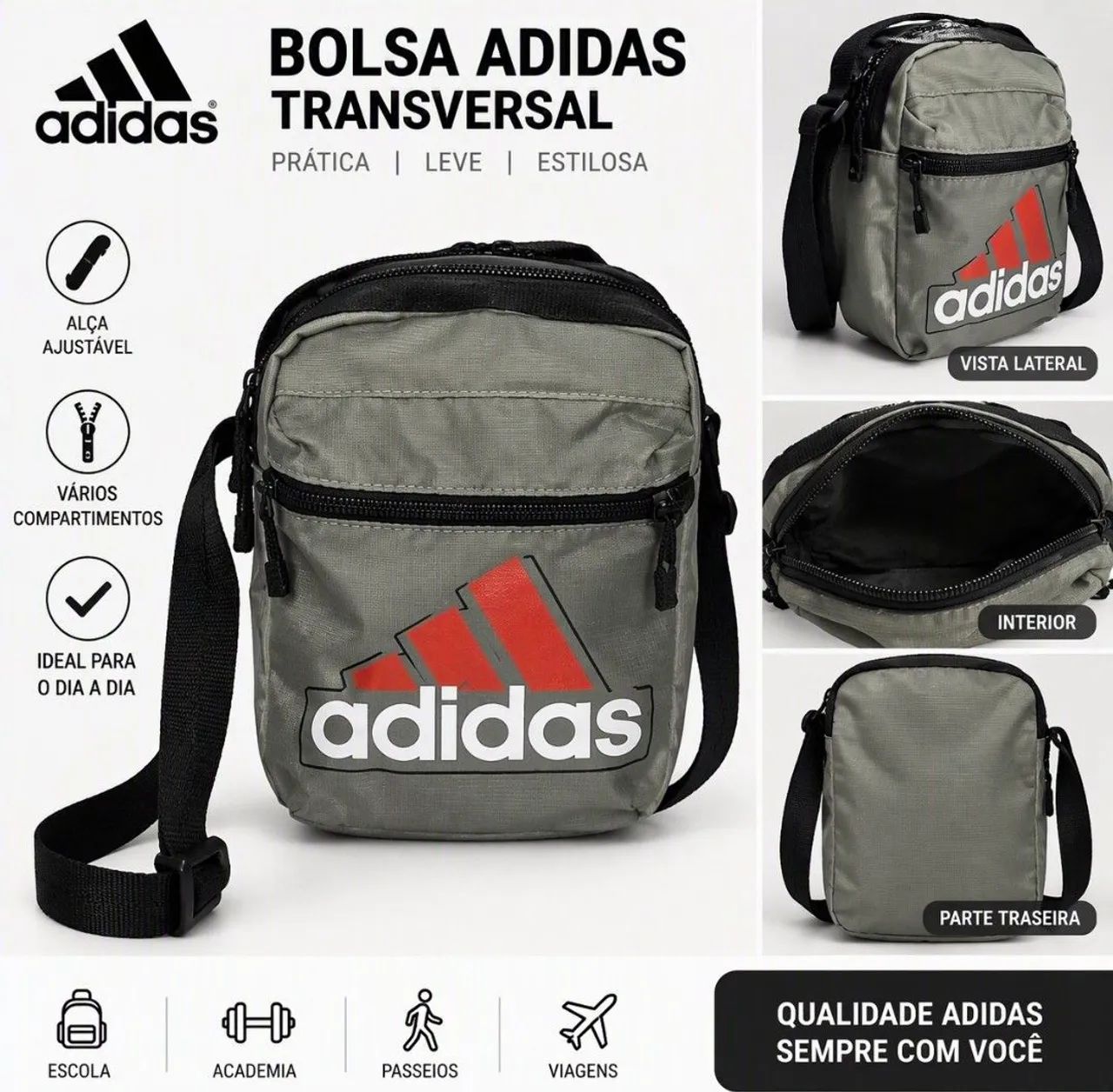 Bolsa Transversal Adidas Original Cinza