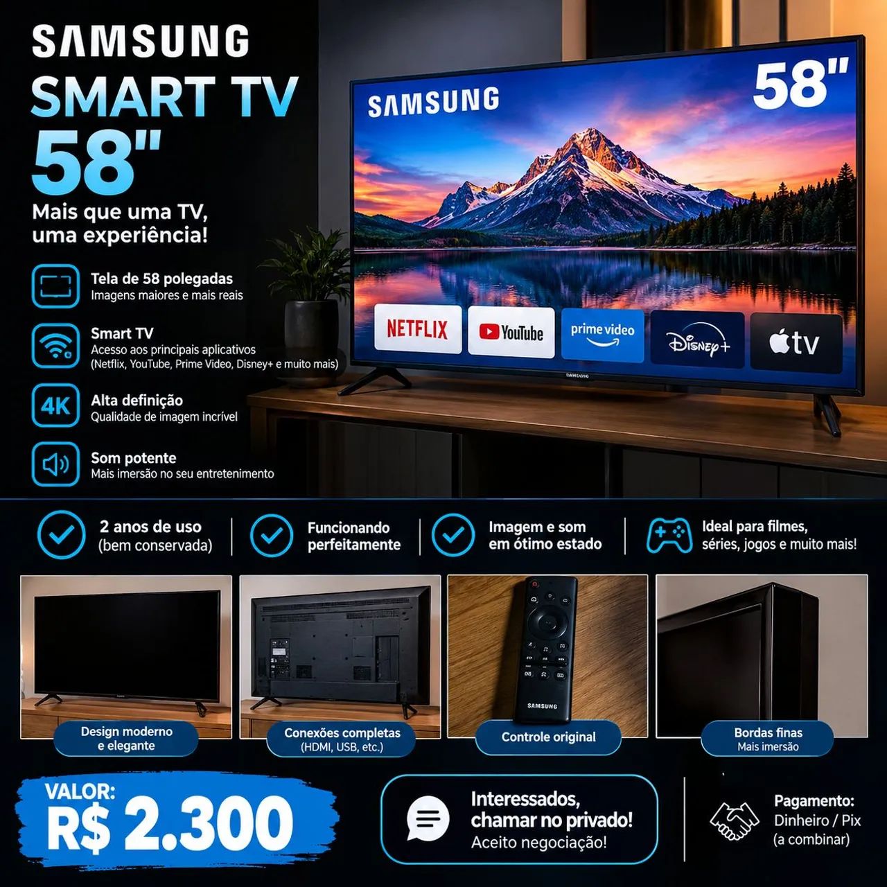 Vendo TV Smart Samsung 58 Polegadas 