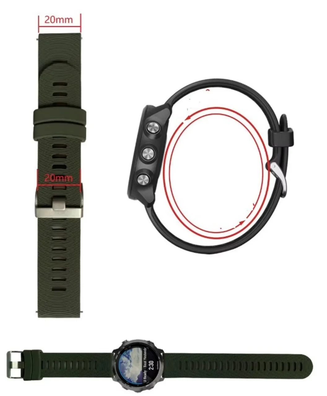 Pulseira Garmin Linha CLASSIC | Silicone Premium | 20mm - Foto 6