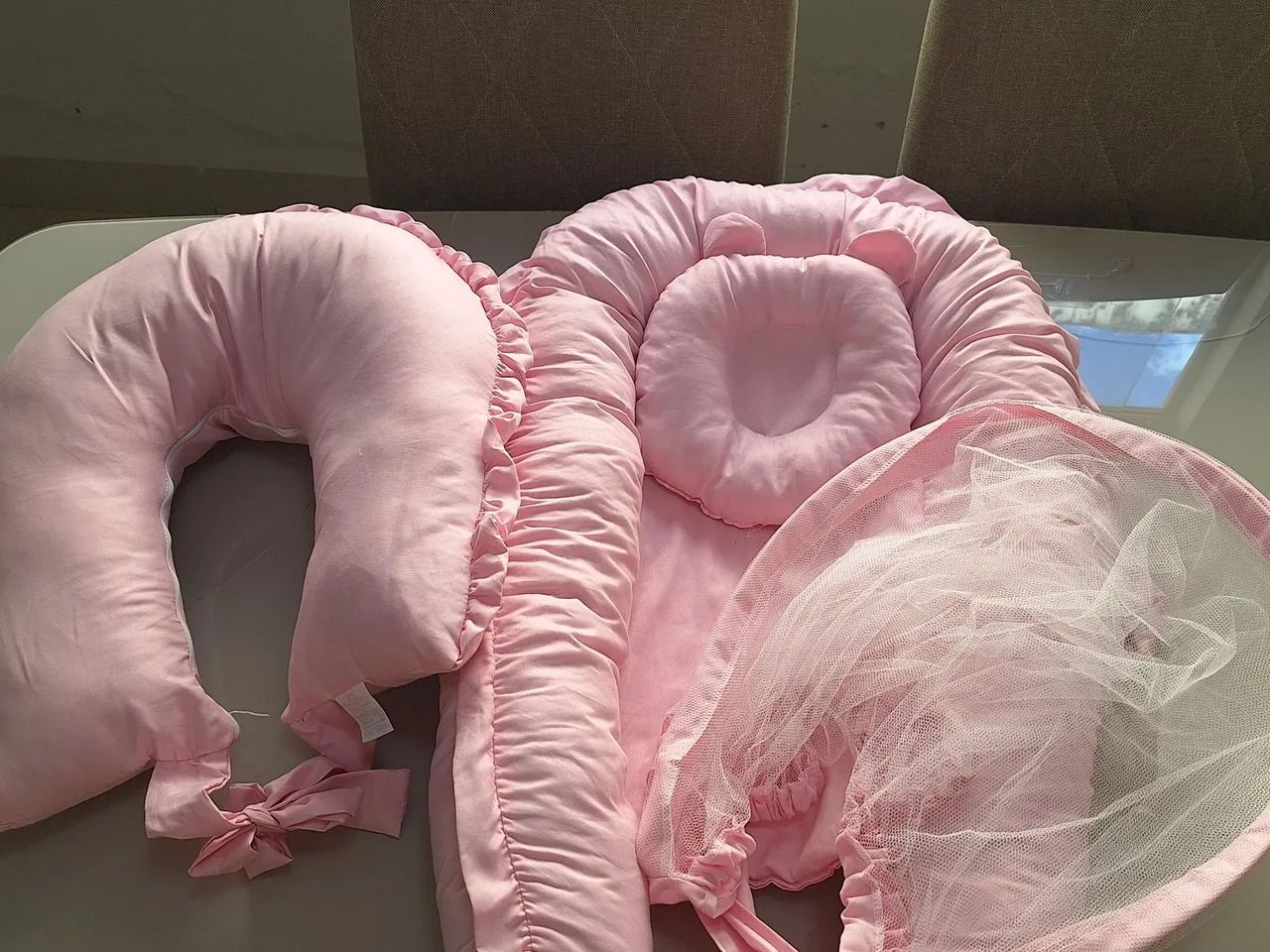Kit ninho almofada amamentação e véu 