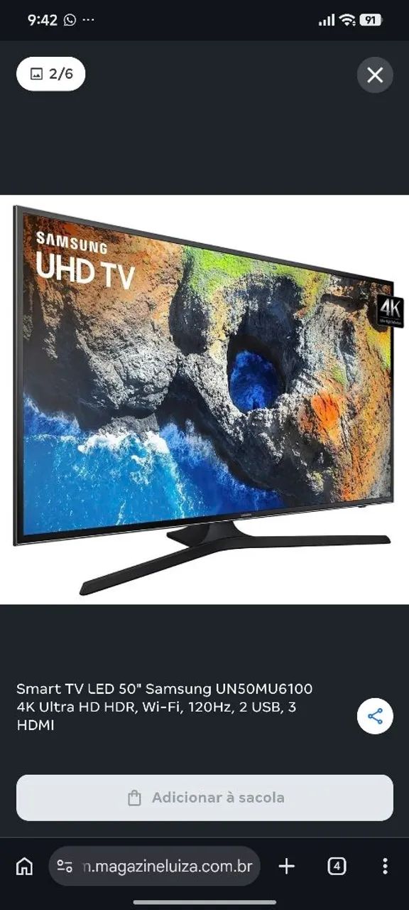 Smart TV LED 50 4k 2usb 3hdmi