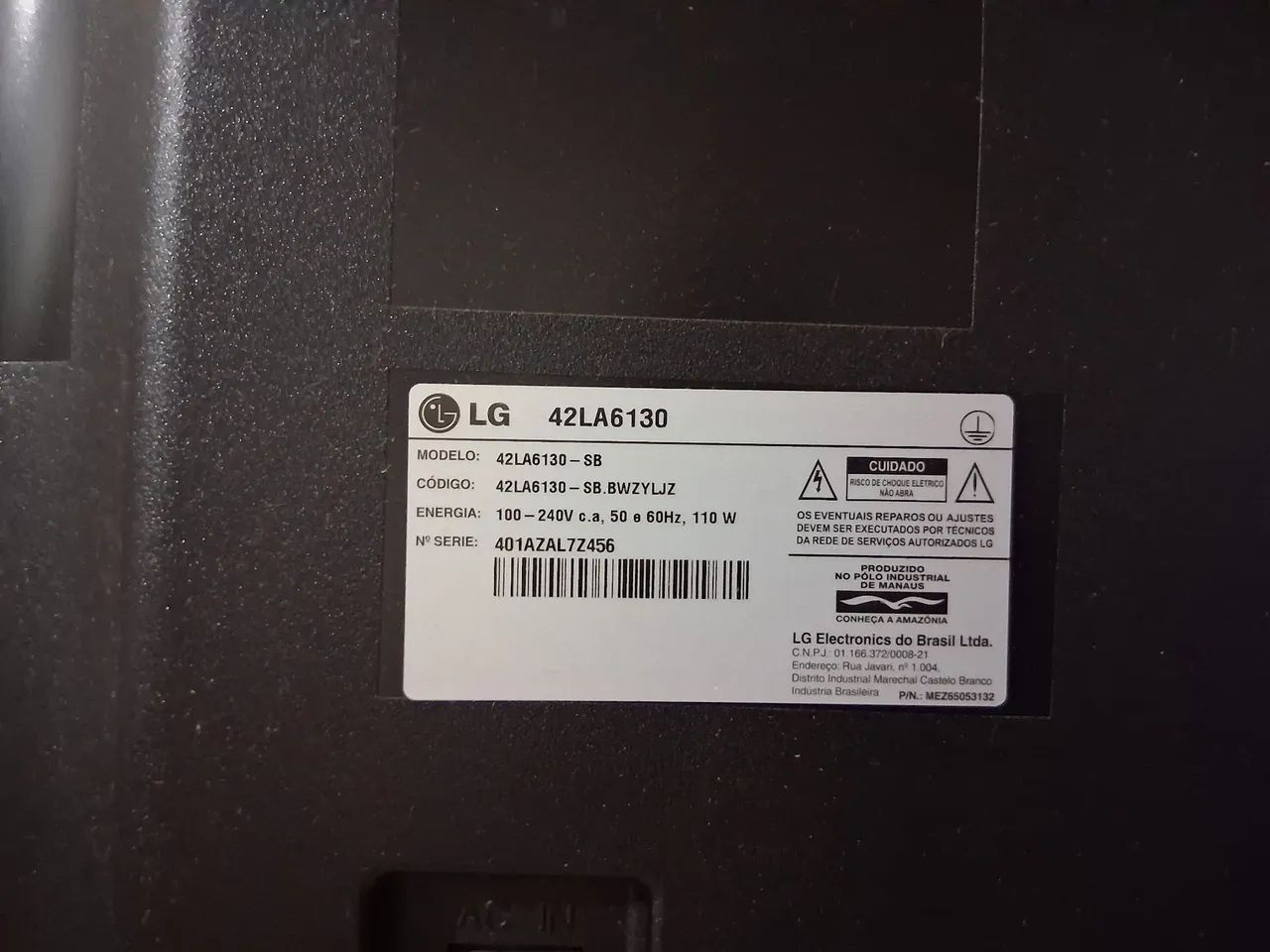 Vendo tv 42 polegadas. Marca lg. Com defeito pode ser para utilizade peças