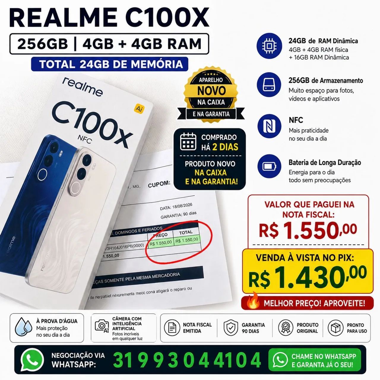 Celular Realmente c100x 256GB + 8G ran - BH