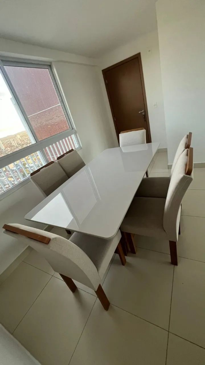 MESA COM TAMPO DE VIDRO + 06 CADEIRAS (LINHO) - Foto 2