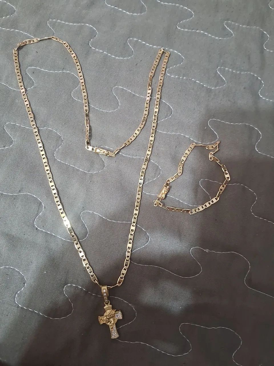 Cordao + pulseira + pingente piasteine banhada ouro - Foto 2