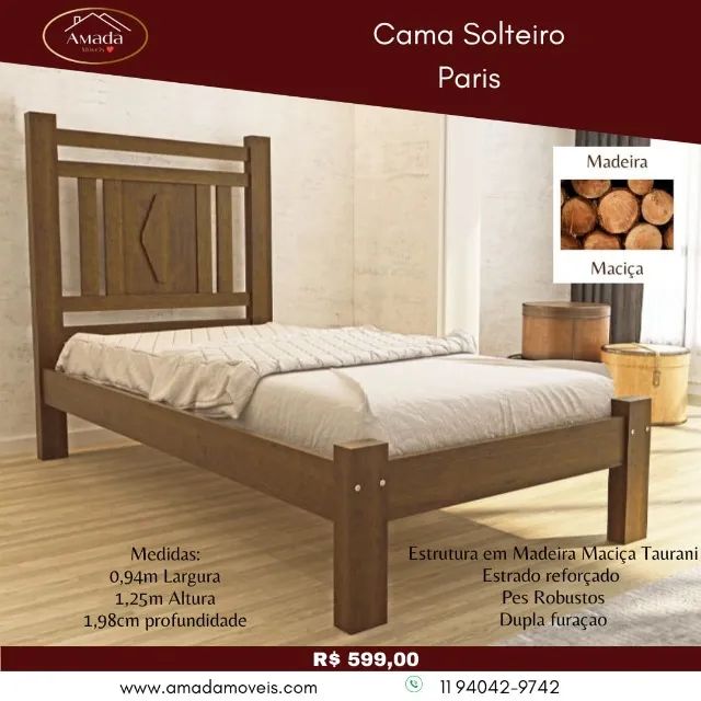 Cama solteiro Paris, a pronta entrega 
