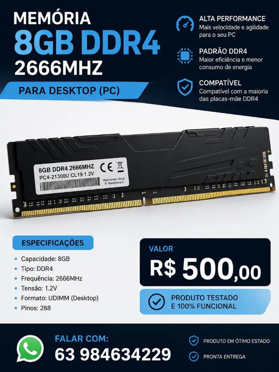 Memória DDR4 8GB461093138418247680