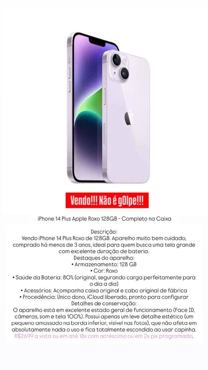 iPhone 14 PLUS Roxo 128gb