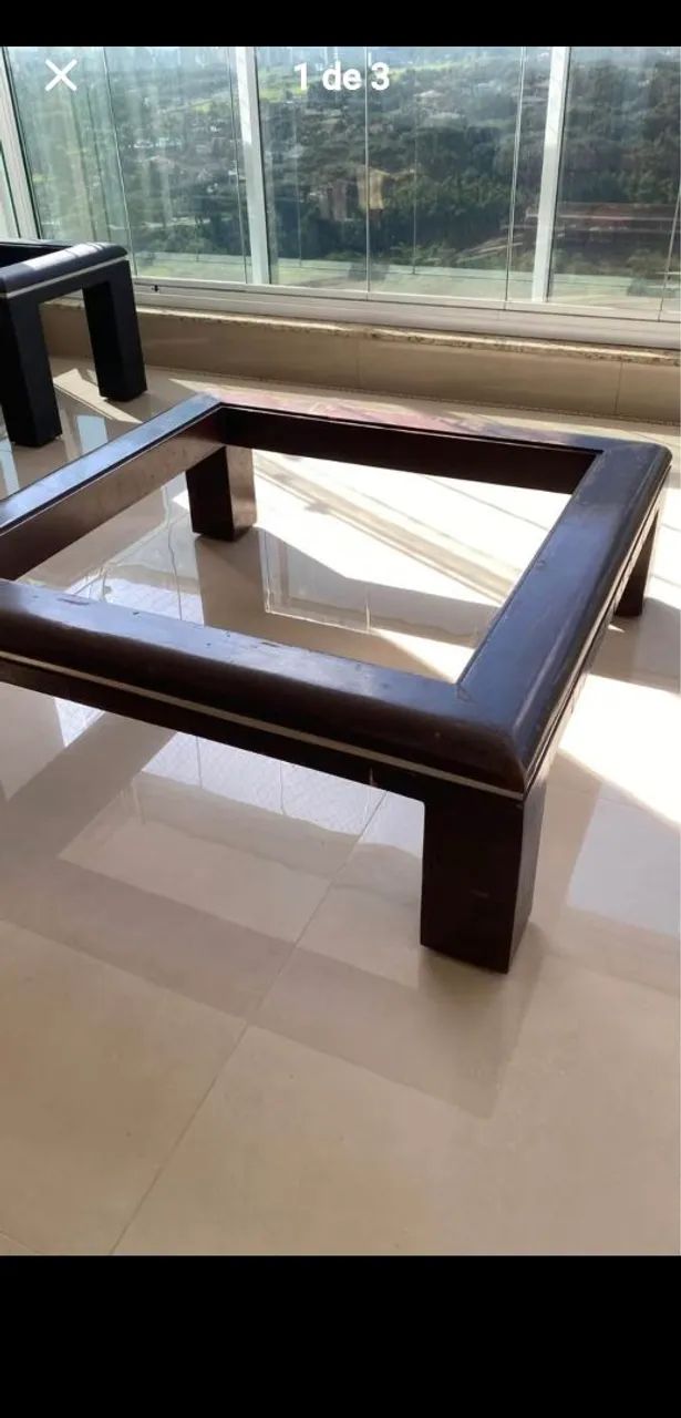 80%OFF kit de mesa de centro com 02 mesas laterais de madeira sem vidro 