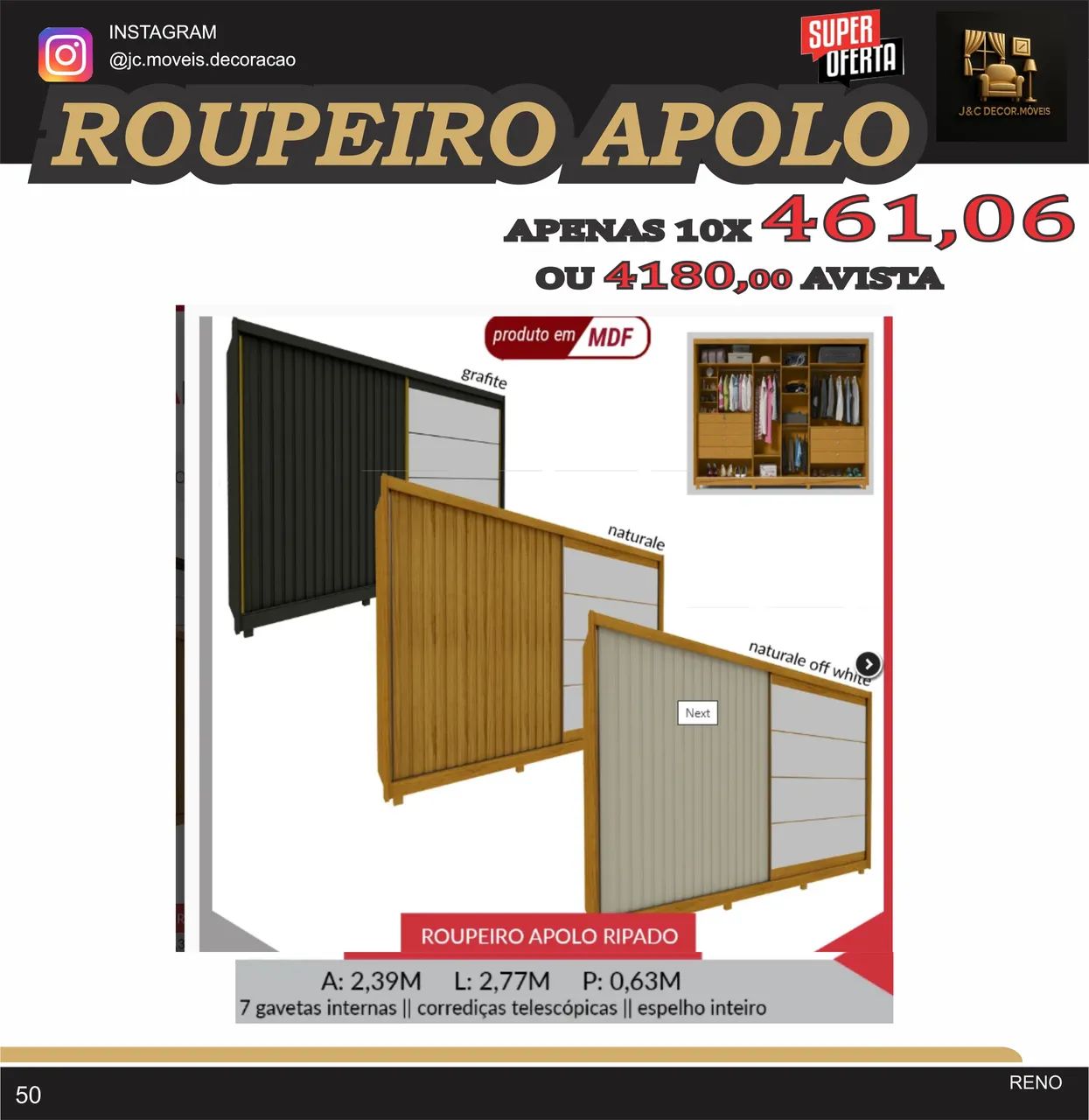 ROUPEIRO APOLLO COM ESPELHO INTEIRO MDF