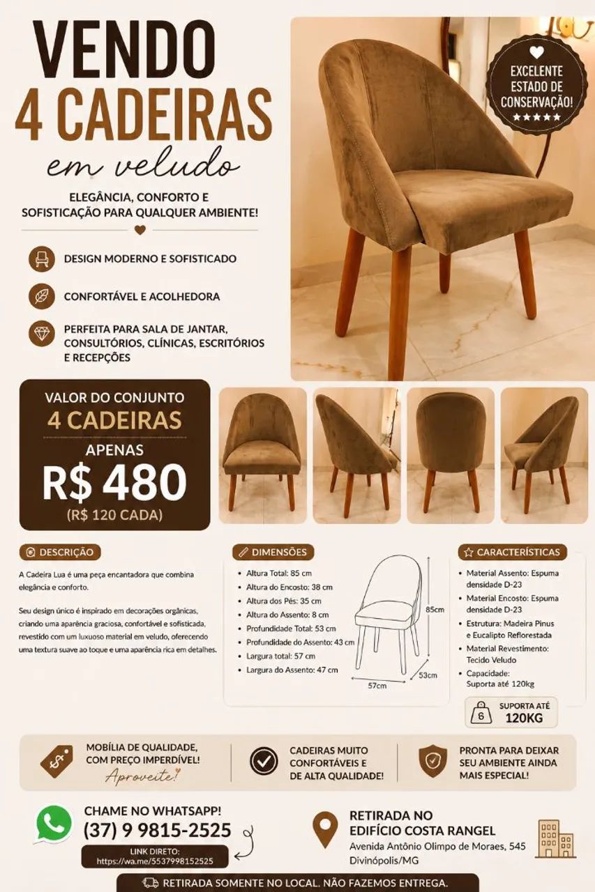 4 cadeiras em veludo