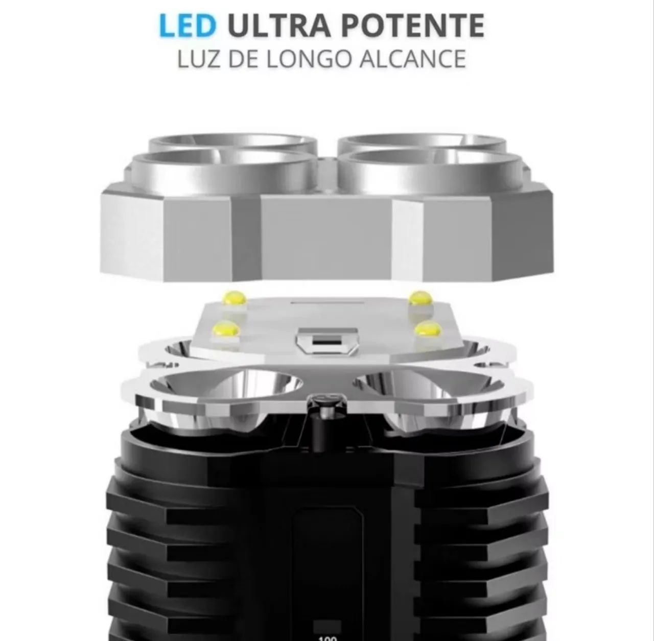 Lanterna LED Forte Super Potente 4 Luminárias Recarregável USB Portátil Ultra Brilhante - Foto 2