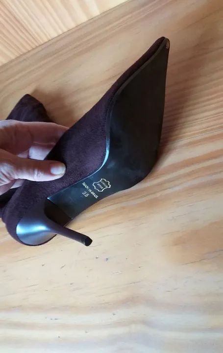 Botas de Salto Alto Suede Marrom - Foto 5