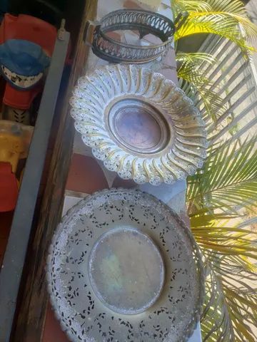 Kit fruteiras antigas metal prata cobre aço 