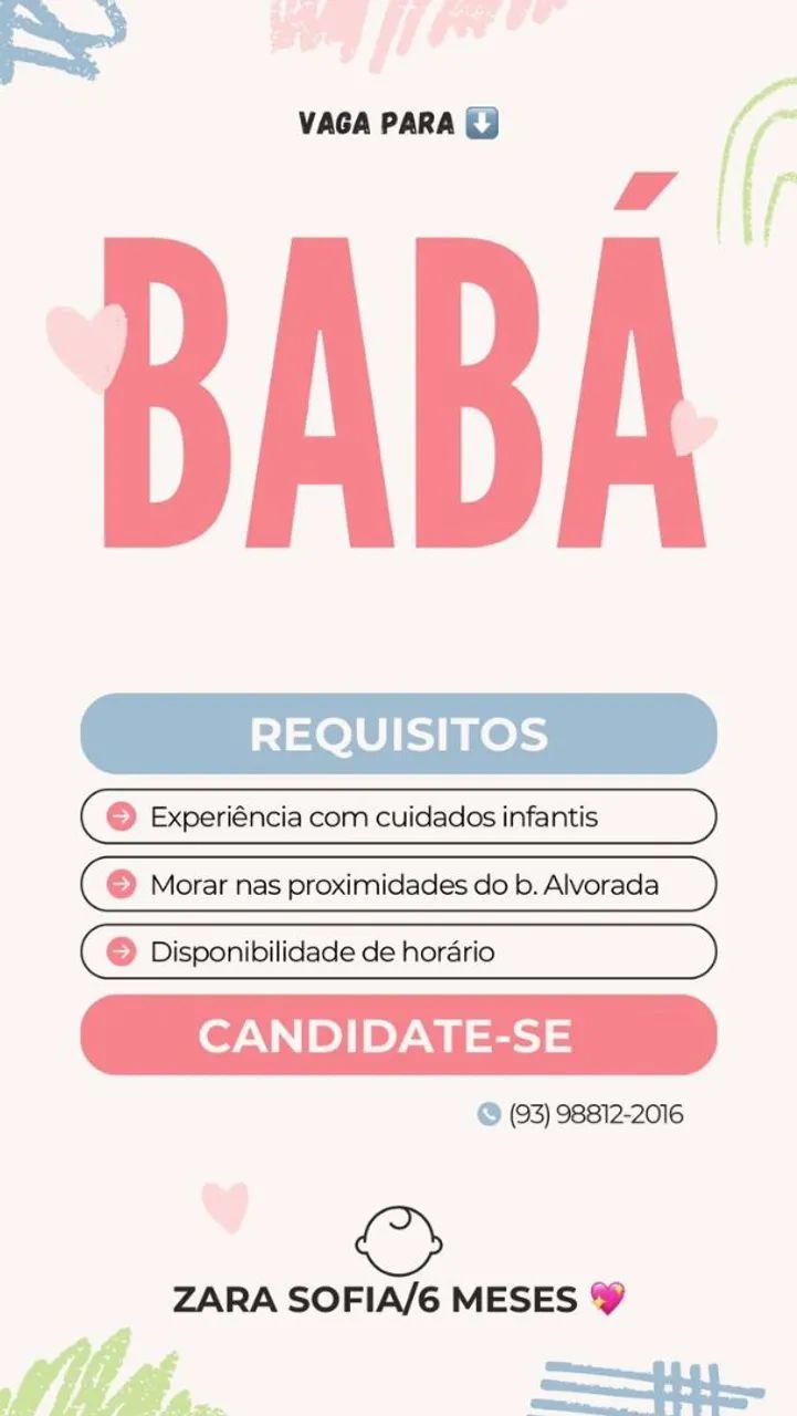 Vaga de emprego para babá 