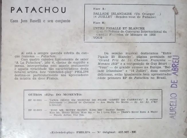 Disco da Patachou com Juss Baselli e seu Conjunto - Anos 50. - Foto 2