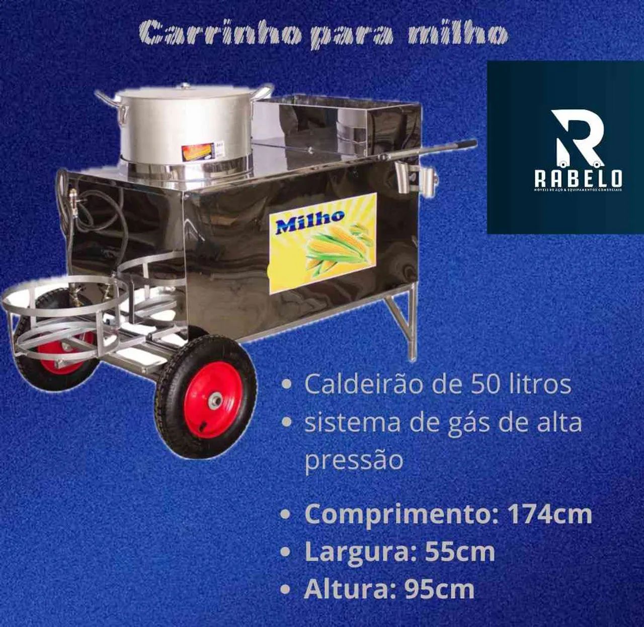 Carrinho para milho inox c /Caldeirão 50 litros em até 10x sem juros no cartão 