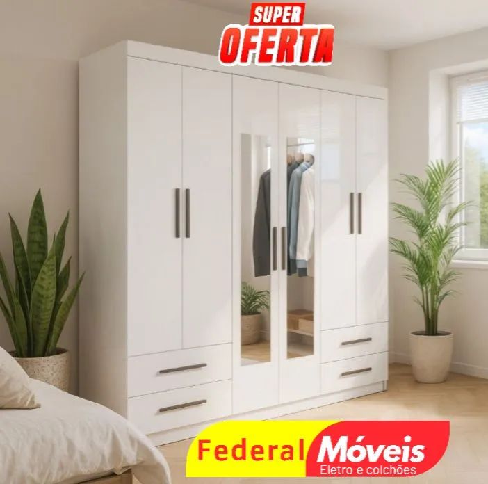 Guarda Roupa 6 Portas com Espelho - Qualidade e Estilo em Um Só!