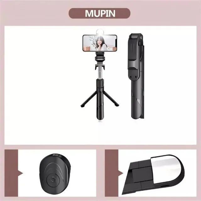 Bastão Pau de selfie Tripé Retrátil Com Luz LED Controle Bluetooth Celular - Foto 2