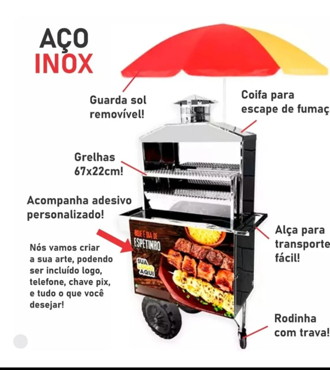 Carrinho de Espeto Inox - Ideal para seu negócio!