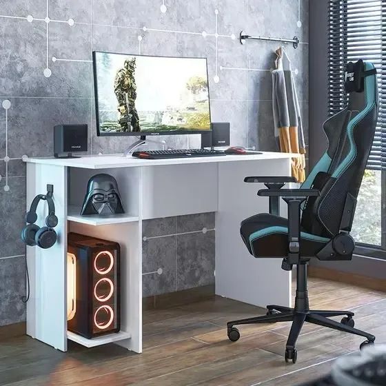 "Design Arrojado e Praticidade: Mesa Gamer e de Escritório Branco - Para Pronta Entrega 