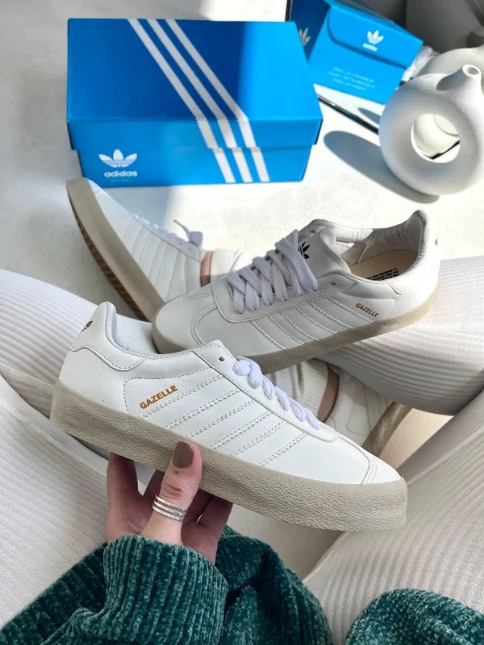Tênis Adidas Gazelle Branco Feminino Linha Luxo