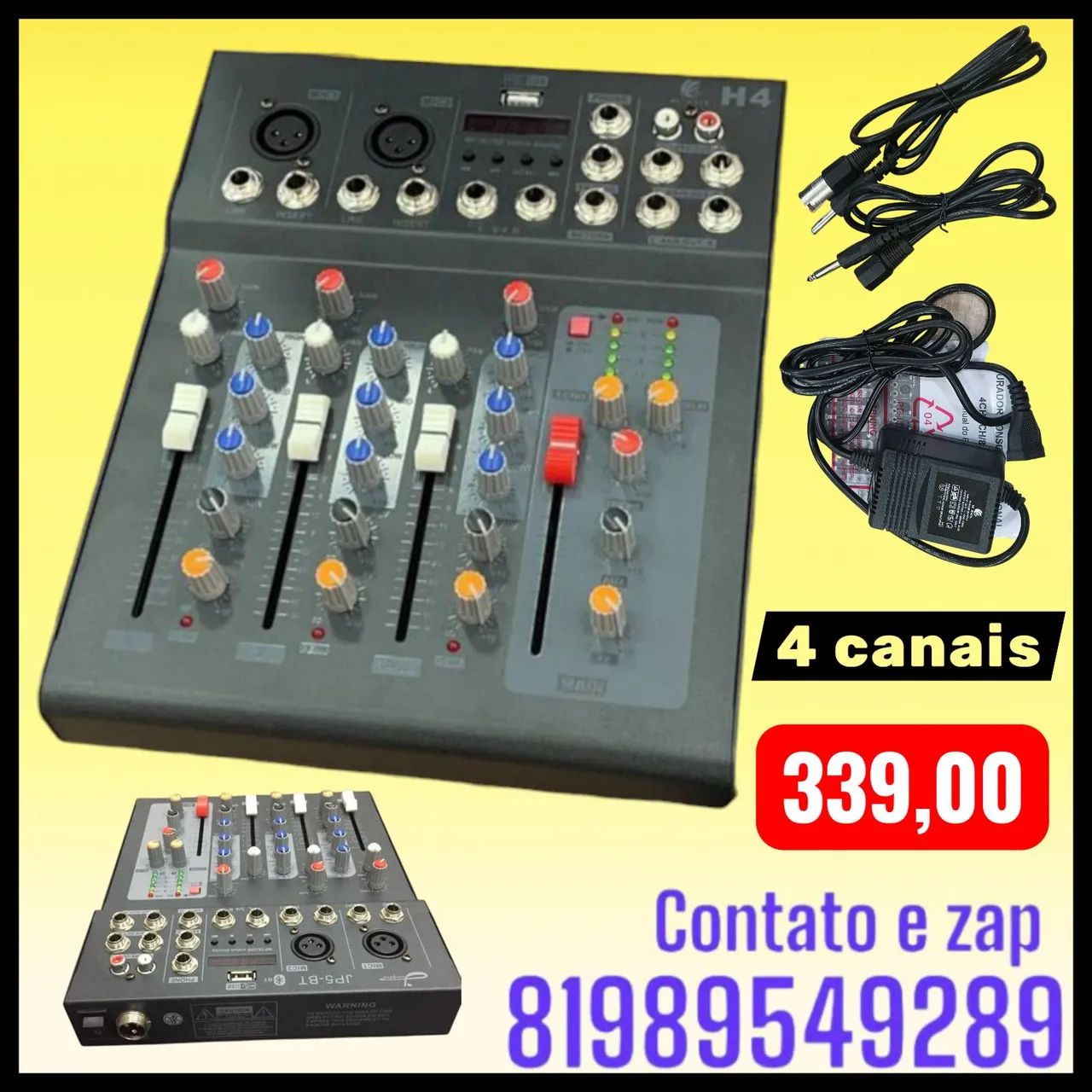 Mesa de som 4 canais Bluetooth h,sul