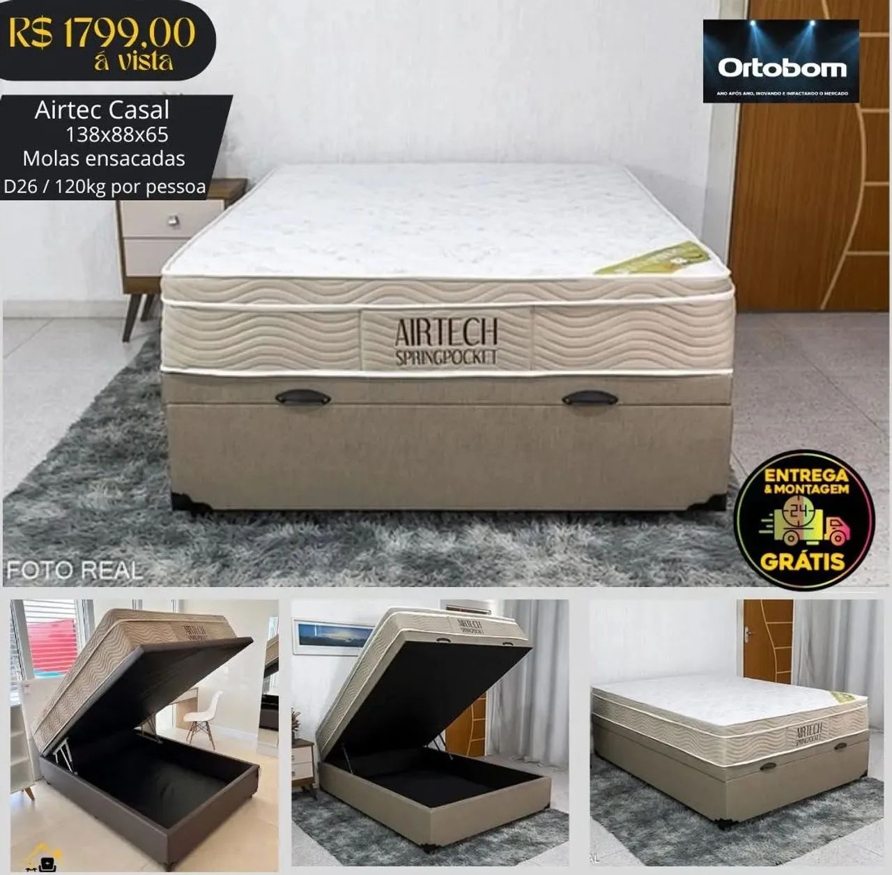 Cama Box Casal Spring Pocket Ortobom - R$1389,00 - Foto 2