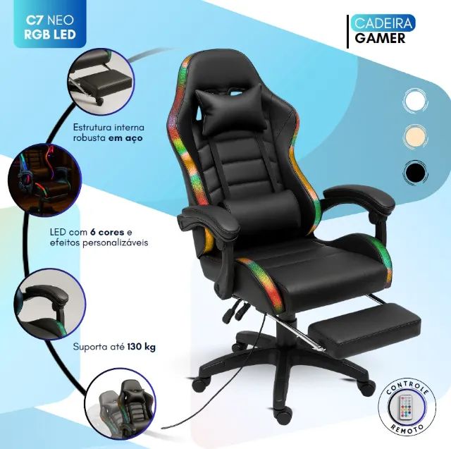 Cadeira Gamer LED Profissional Setup Jogos Escritório Executiva Confortável Premium - Foto 3