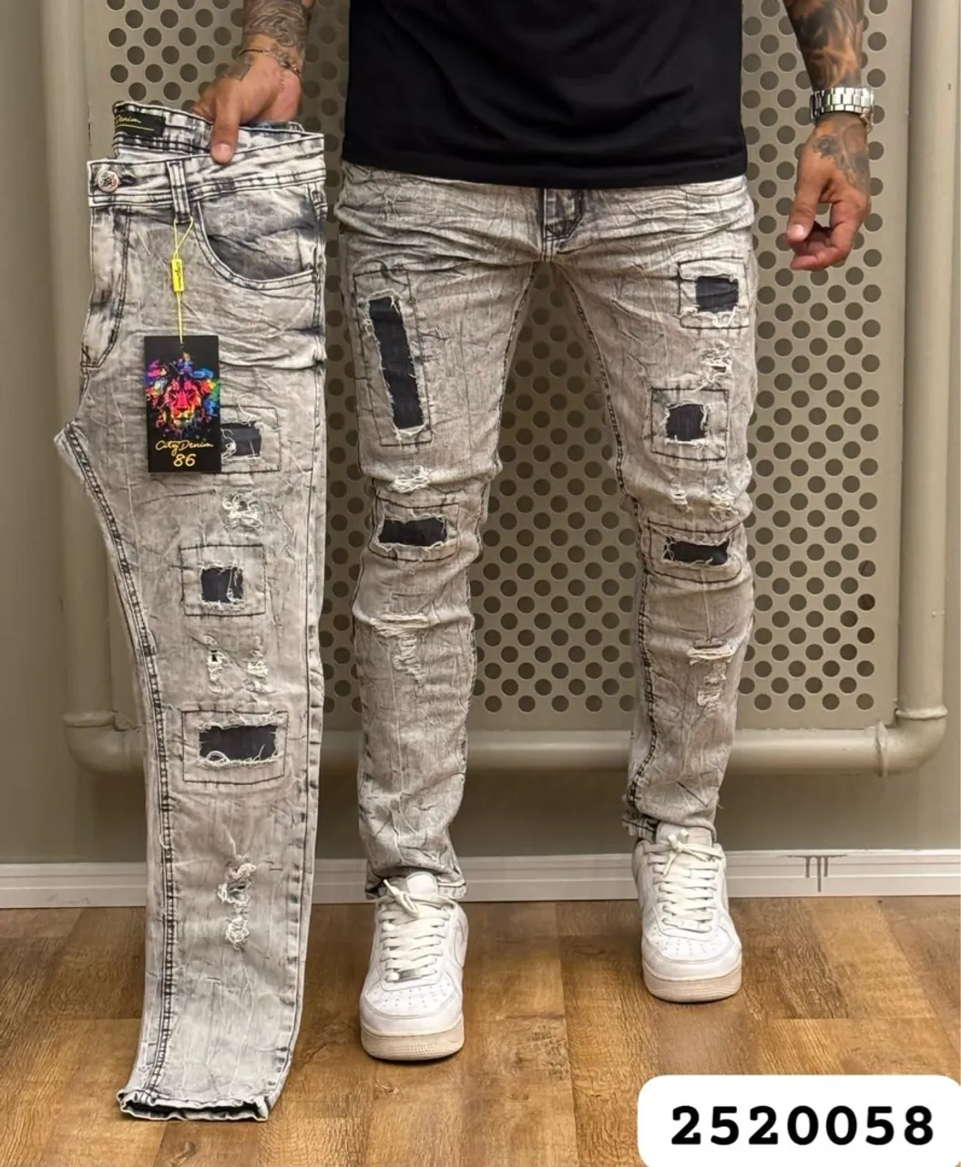 Calça Jeans Masculina Destroyed Cinza