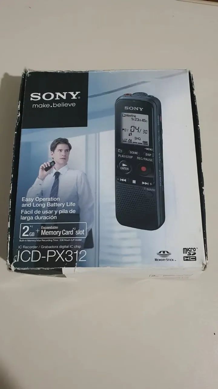  Mini Gravador Digital Sony ICD-PX312 com 2Gb de Memória Interna + Lapela