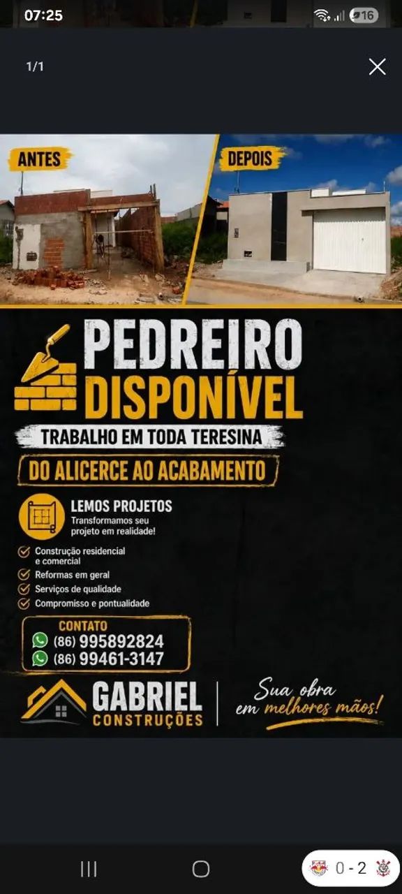 Pedreiro disponível 
