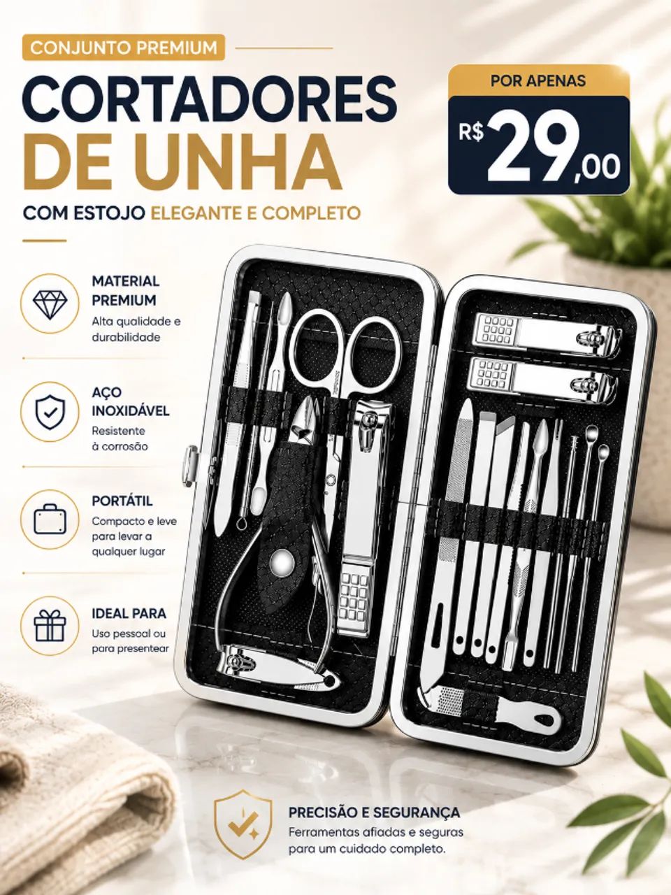 Conjunto Premium de Cortadores de Unha com Estojo Elegante e Completo