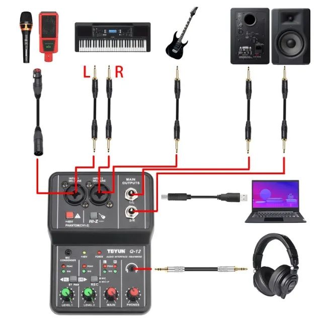 Mesa Mixer Placa De Som Teyun Q-12 Interface De Audio Usb Pc - Foto 2