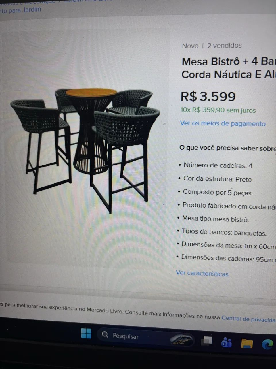 Mesa bistrô e cadeiras corda náutica  - Foto 4