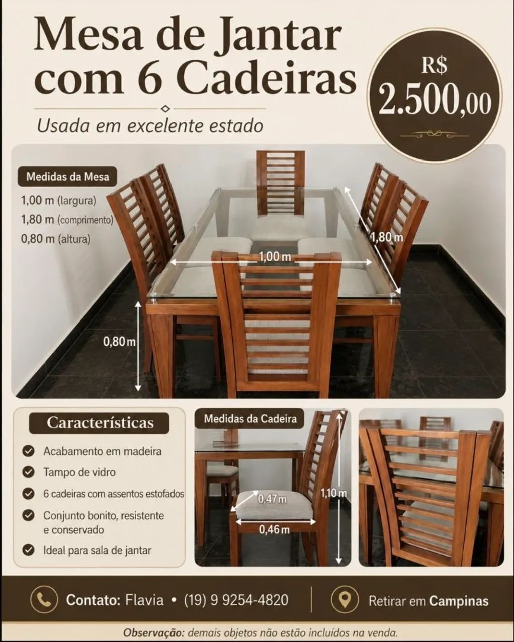 Mesa sala de Jantar com 6 cadeiras