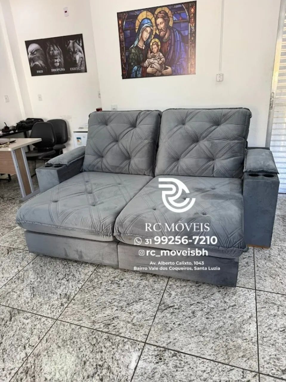 Sofá Retrátil Reclinável Cuiabá com Porta Copos D33 Molas Ensacadas - Foto 5