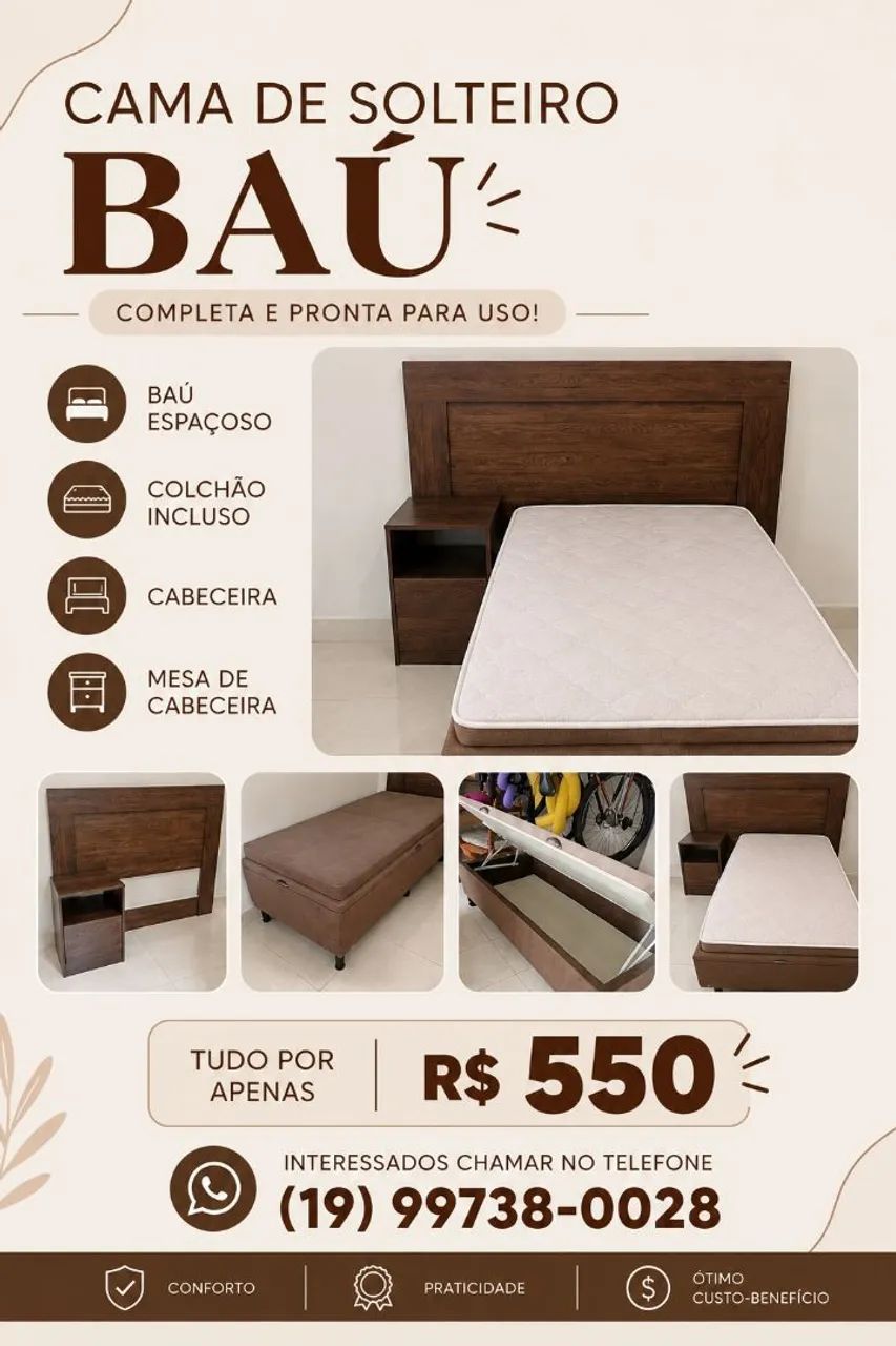 Conjunto Cama Solteiro com Baú 