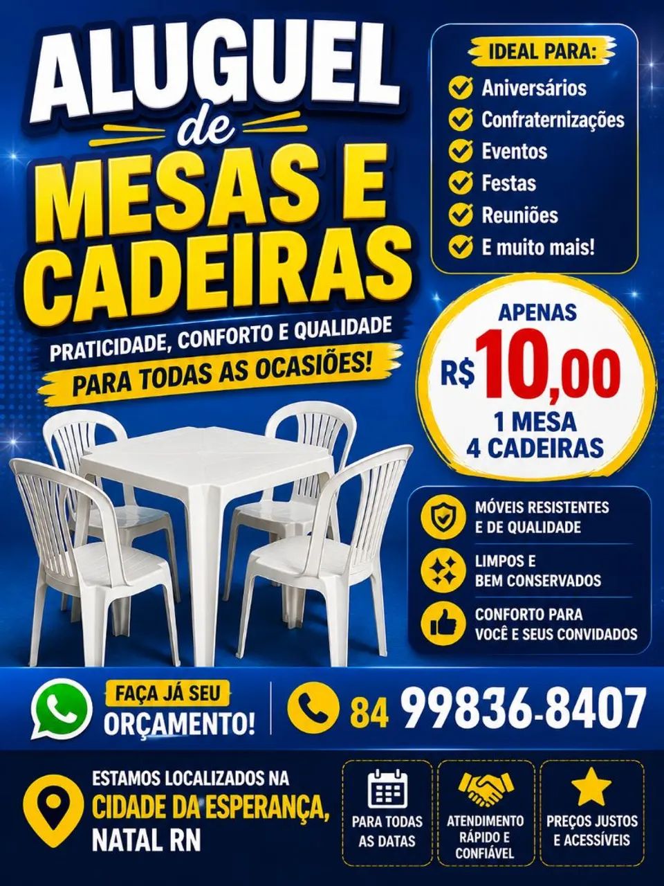 Aluguel de mesas e cadeiras 