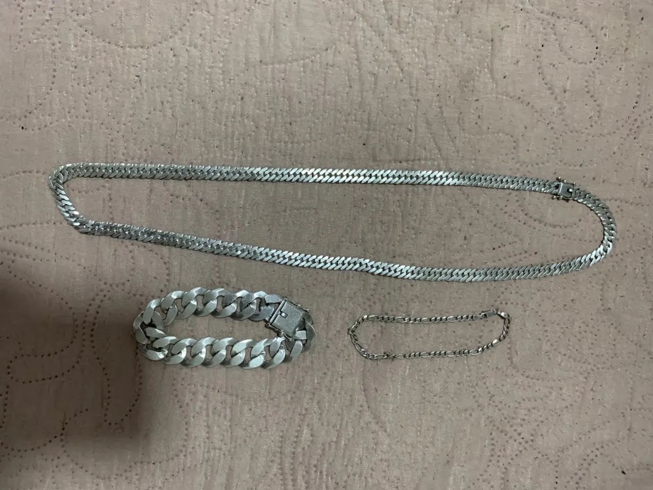 Cordão de prata 8 mm, pulseira 17 mm E pulseira 4 mm