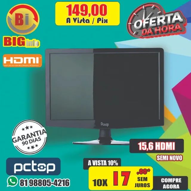 Monitor Led HDMI 15.6 PC-Top Em ate 10x Fixas - Foto 3