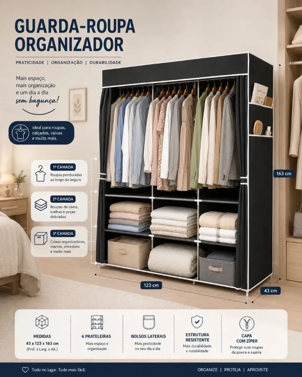 Guarda-Roupa + Sapateira e Cabides de Brinde - Foto 4