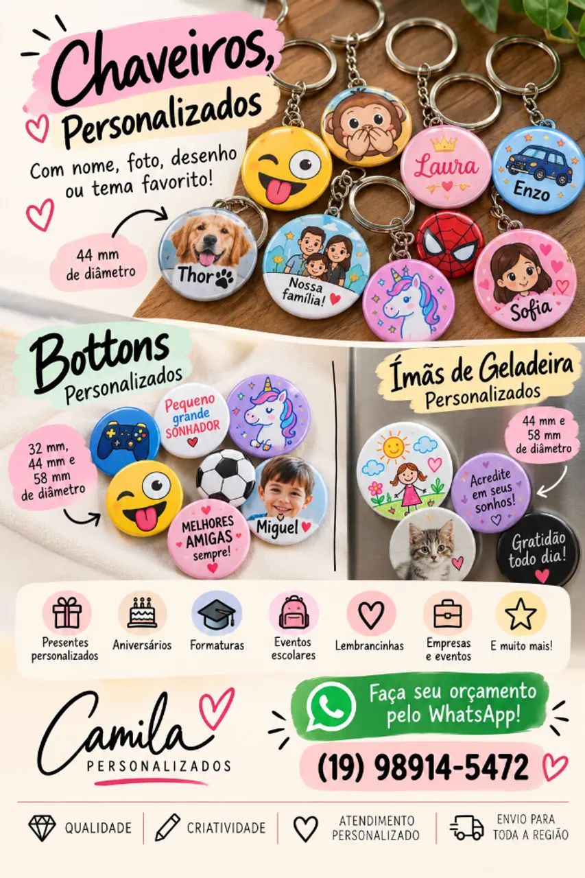Chaveiros, Bottons e Ímãs Personalizados | Festas e Lembrancinhas - Foto 2